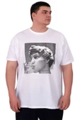 Mode XL Büyük Beden Erkek T-Shirt Bisiklet Yaka STATUE U25027 Beyaz thumbnail 1