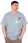 Mode XL Büyük Beden Erkek T-Shirt Bisiklet Yaka ROSE U25032 Mavi thumbnail 1