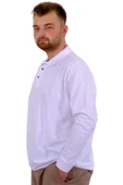 Mode XL Büyük Beden Erkek Polo Yaka Sweatshirt Nakışlı U24340 Beyaz thumbnail 2