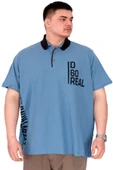 Mode XL Büyük Beden Erkek T-Shirt Polo Yaka REAL U25309 Mavi thumbnail 1