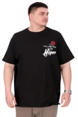 Mode XL Büyük Beden Erkek T-Shirt Bisiklet Yaka ROSE U25032 Siyah thumbnail 4