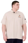 Mode XL Büyük Beden Erkek T-Shirt Pike Polo Yaka U25305 Bej thumbnail 1