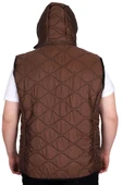Mode XL Büyük Beden Erkek Fermuarlı Kapüşonlu Şişme Yelek U24705 Kahverengi - 4