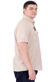 Mode XL Büyük Beden Erkek Gömlek Çift Kapaklı Gabardin U25601B Bej thumbnail 3