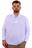 Mode XL Büyük Beden Erkek Polo Yaka Sweatshirt Nakışlı U24340 Beyaz thumbnail 1