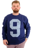 Mode XL Büyük Beden Erkek Sweatshirt 3 İplik Şardonlu Baskılı NINE U24528 İndigo thumbnail 1