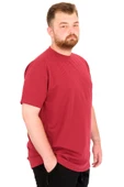 Mode XL Büyük Beden Erkek T-Shirt Bisiklet Yaka Dore U25034 Bordo thumbnail 3