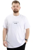 Mode XL Battal Beden Erkek Tişört Bisiklet Yaka Baskılı OUT SIDE U24041 Beyaz thumbnail 1
