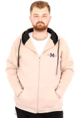 Mode XL Büyük Beden Erkek Kapüşonlu Fermuarlı Sweatshirt U25803 Bej thumbnail 1