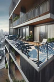 sizenelazım 60cm x 2.5m  Mavi Palmiye Balkon Bahçe Çit Brandası  Su İtici, UV Koruyucu, Dekoratif Örtü - 1