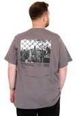 Mode XL Büyük Beden Erkek T-Shirt Bisiklet Yaka NYC New York U25019 Füme thumbnail 4