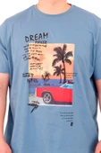 Mode XL Büyük Beden Erkek Baskılı T-Shirt Palm Dream U25026 Mavi thumbnail 5