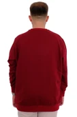 Mode XL Büyük Beden Erkek Bisiklet Yaka Basic Sweatshirt U24174 Bordo thumbnail 4