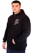Mode XL Büyük Beden Erkek Kapüşonlu Sweatshirt Fermuarlı 3 İp BRONX U24560 Siyah thumbnail 3