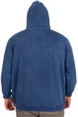 Mode XL Büyük Beden Erkek Kapüşonlu Sweatshirt Asit Yıkama Interlok U24167 İndigo thumbnail 4