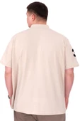 Mode XL Büyük Beden Erkek T-Shirt Polo Yaka Nakış Detaylı U25311 Bej thumbnail 3
