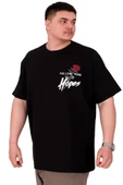 Mode XL Büyük Beden Erkek T-Shirt Bisiklet Yaka ROSE U25032 Siyah thumbnail 1