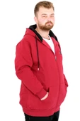 Mode XL Büyük Beden Erkek Kapüşonlu Fermuarlı Sweatshirt U25803 Bordo thumbnail 3