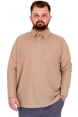 Mode XL Büyük Beden Erkek SweatshirtPolo Yaka Uzun Kol WAFFLE 23449 Bej - 1
