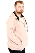 Mode XL Büyük Beden Erkek Kapüşonlu Fermuarlı Sweatshirt U25803 Bej thumbnail 3