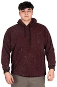 Mode XL Büyük Beden Erkek Kapüşonlu Sweatshirt Asit Yıkama Interlok U24167 Mürdüm - 1