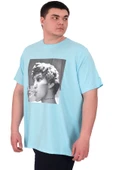 Mode XL Büyük Beden Erkek T-Shirt Bisiklet Yaka STATUE U25027 Turkuaz thumbnail 3