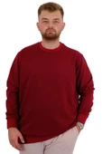 Mode XL Büyük Beden Erkek Bisiklet Yaka Basic Sweatshirt U24174 Bordo thumbnail 1