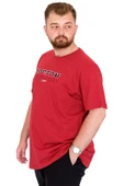 Mode XL Büyük Beden Erkek T-Shirt Bisiklet Yaka BOSTON U25037 Bordo thumbnail 2
