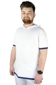 Mode XL Büyük Beden Erkek T-Shirt Kapüşon Yaka 22136 Beyaz thumbnail 1