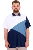 Mode XL Büyük Beden Erkek T-Shirt Polo Yaka Parçalı 25313 Beyaz thumbnail 1