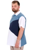 Mode XL Büyük Beden Erkek T-Shirt Polo Yaka Parçalı 25313 Mavi thumbnail 2