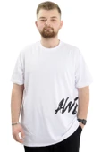 Mode XL Büyük Beden Erkek Bisiklet Yaka T-Shirt Baskılı AWESOME U24038 Beyaz thumbnail 1