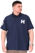 Mode XL Büyük Beden Erkek T-Shirt Polo Yaka H BROUDED U25312 İndigo thumbnail 1