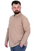 Mode XL Büyük Beden Erkek SweatshirtPolo Yaka Uzun Kol WAFFLE 23449 Bej - 2