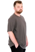 Mode XL Büyük Beden Erkek T-Shirt Bisiklet Yaka U25035 Haki thumbnail 3