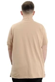 Mode XL Büyük Beden Erkek T-Shirt Polo Yaka Klasik U24328 Bej thumbnail 4