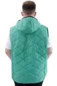Mode XL Büyük Beden Erkek Fermuarlı Kapüşonlu Şişme Yelek U24705 Yeşil - 3