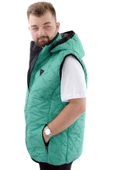 Mode XL Büyük Beden Erkek Fermuarlı Kapüşonlu Şişme Yelek U24705 Yeşil - 4