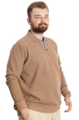 Mode XL Büyük Beden Erkek Sweat Polo Selanik Nakışlı 20440 Sütlü Kahve thumbnail 3