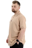 Mode XL Büyük Beden Erkek T-Shirt Polo Yaka Klasik U24328 Bej thumbnail 2