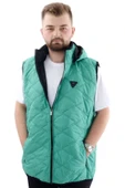 Mode XL Büyük Beden Erkek Fermuarlı Kapüşonlu Şişme Yelek U24705 Yeşil - 1