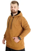 Mode XL Büyük Beden Sweat Kapşon Kangoroo Pocket Basic 20562 Camel thumbnail 2