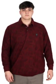 Mode XL Büyük Beden Erkek Polo Yaka Sweatshirt Baskılı Selanik U24440 Bordo - 1