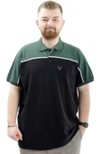 Mode XL Büyük Beden Erkek T-Shirt Polo Yaka Renk Bloklu DEER U24324 Siyah thumbnail 1