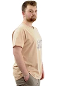 Mode XL Büyük Beden Erkek T-Shirt V Yaka Baskılı BELIEVE U24054 Bej thumbnail 3