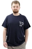 Mode XL Büyük Beden Erkek Tişört Baskılı Pamuklu Bisiklet Yaka T-Shirt TOUCH U24067 Lacivert thumbnail 1