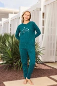 Aydoğan Kadın Lavin Ribana Manşetli Teal Renk Koton Pijama Takım 0524 thumbnail 1