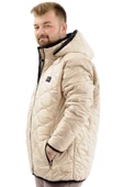 Mode XL Büyük Beden Erkek Kapitone Kalın Mont Cepli Kapüşonlu U24604 Bej thumbnail 2