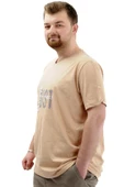 Mode XL Büyük Beden Erkek T-Shirt V Yaka Baskılı BELIEVE U24054 Bej thumbnail 2