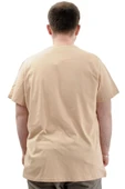 Mode XL Büyük Beden Erkek T-Shirt V Yaka Baskılı BELIEVE U24054 Bej thumbnail 4